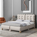 Full Size Upholstered Platform Bed With Support Legs,Beige Beige Upholstered