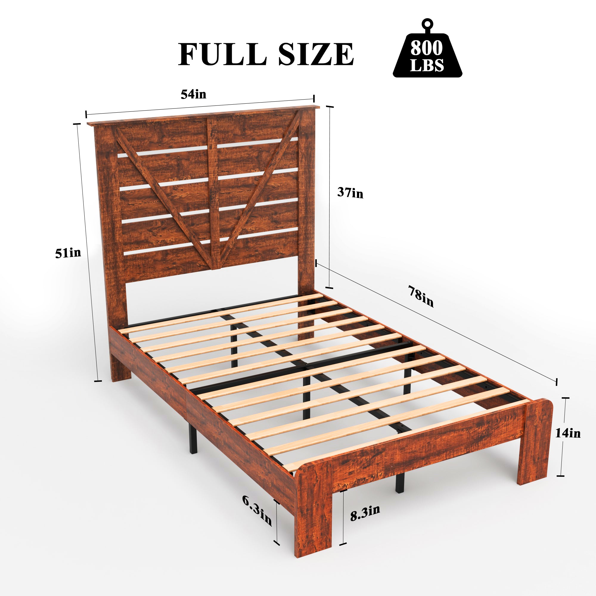 Full Bed Frame Headboard , Wood Platform Bed Frame box spring not required-full-dark