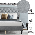 Queen Size Adjustable Headboard With Fine Linen Upholstery And Button Tufting For Bedroom, Wave Top Light Grey Light Grey Wood