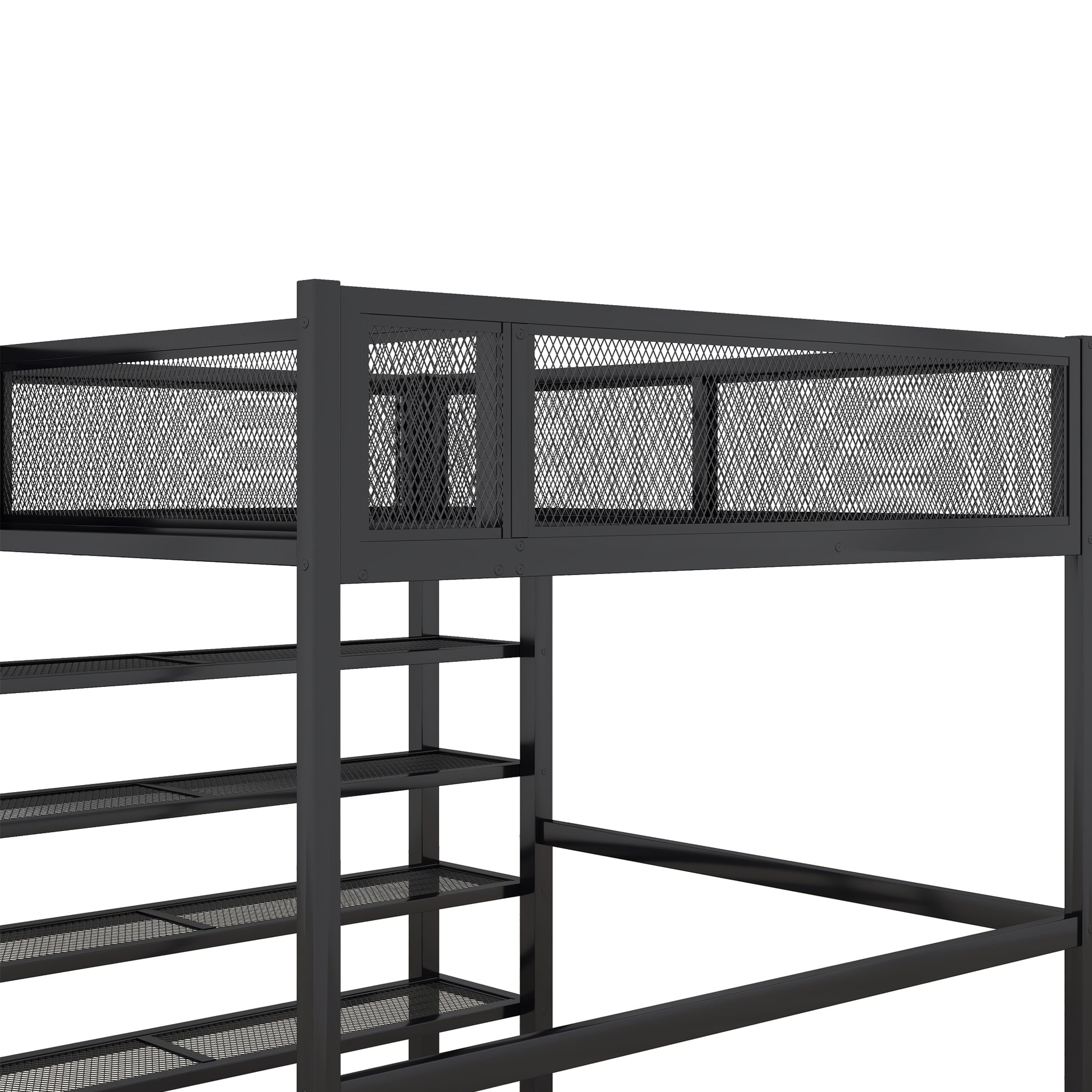 Full Size Metal Loft Bed With 4 Tier Shelves And Storage, Black Full Black Metal