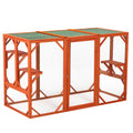 Wooden Cat House, Outdoor Cat Cage With Water Proof Asphalt Planks And Cat Perches, Orange Orange Wood Metal