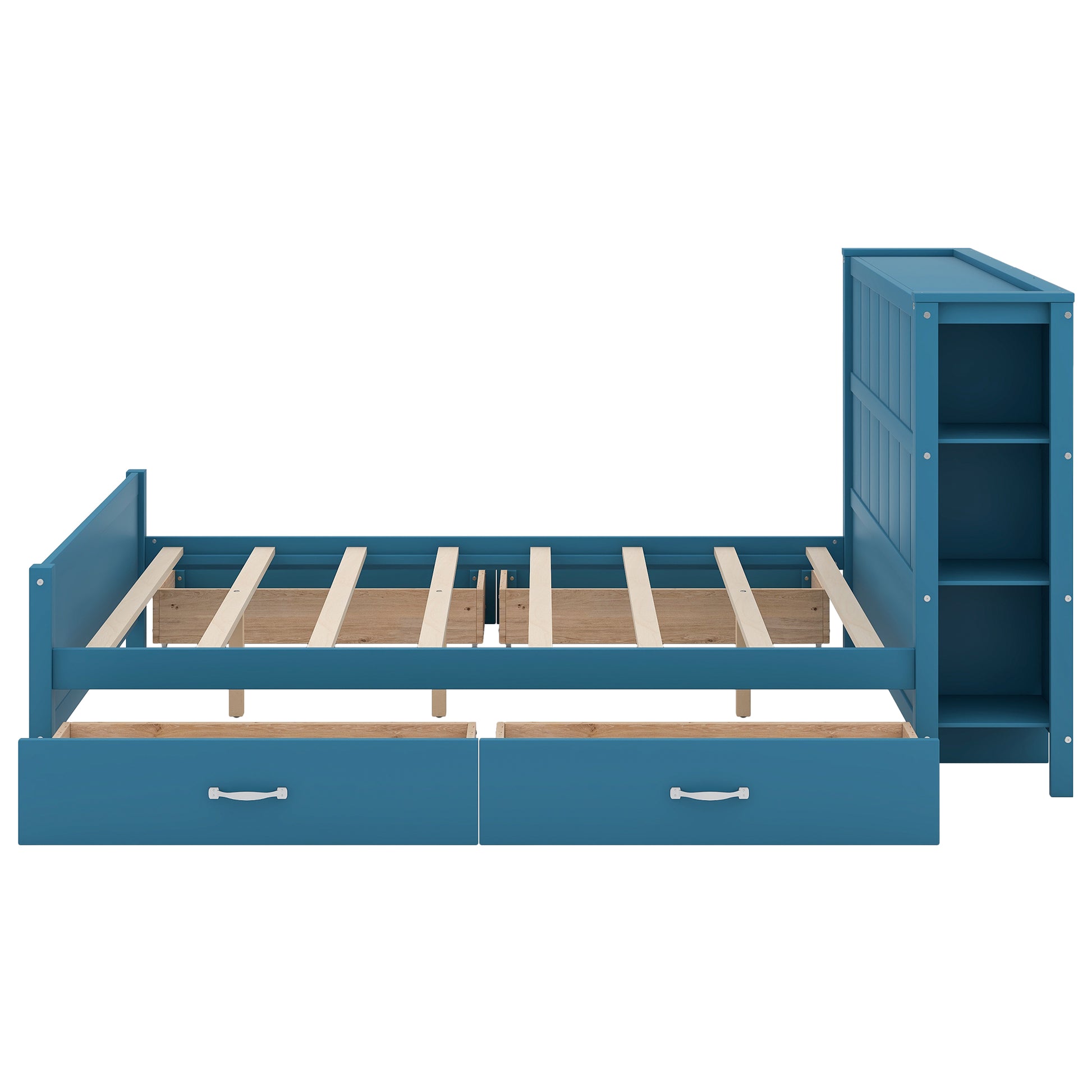 Full Size Platform Bed With Drawers And Storage Shelves, Blue Blue Solid Wood Mdf