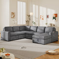 U Shaped Corduroy Combination Corner Sofa With Storage Lounge Chair, 6 Seater Oversized Sofa, With Usb Interfaces,Suitable For Living Room, Office, And Spacious Space Gray Polyester 6 Seat