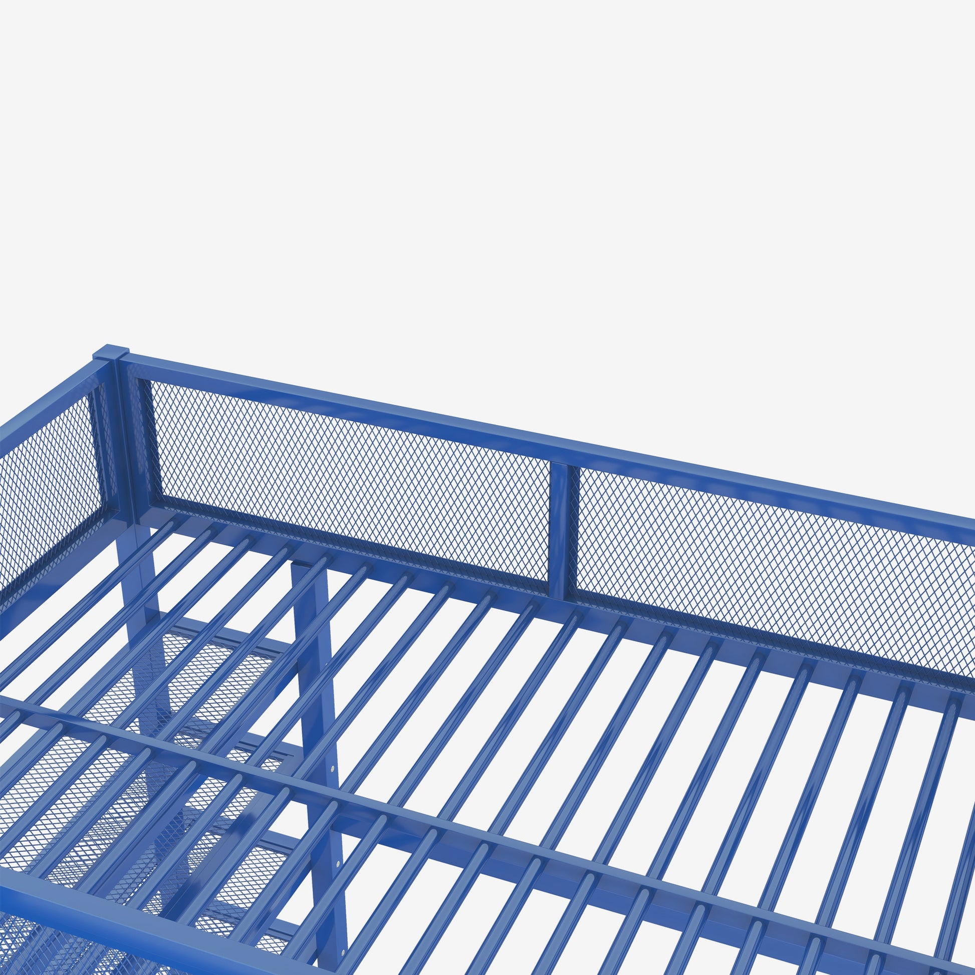 Full Size Metal Loft Bed With 4 Tier Shelves And Storage, Blue Full Blue Metal
