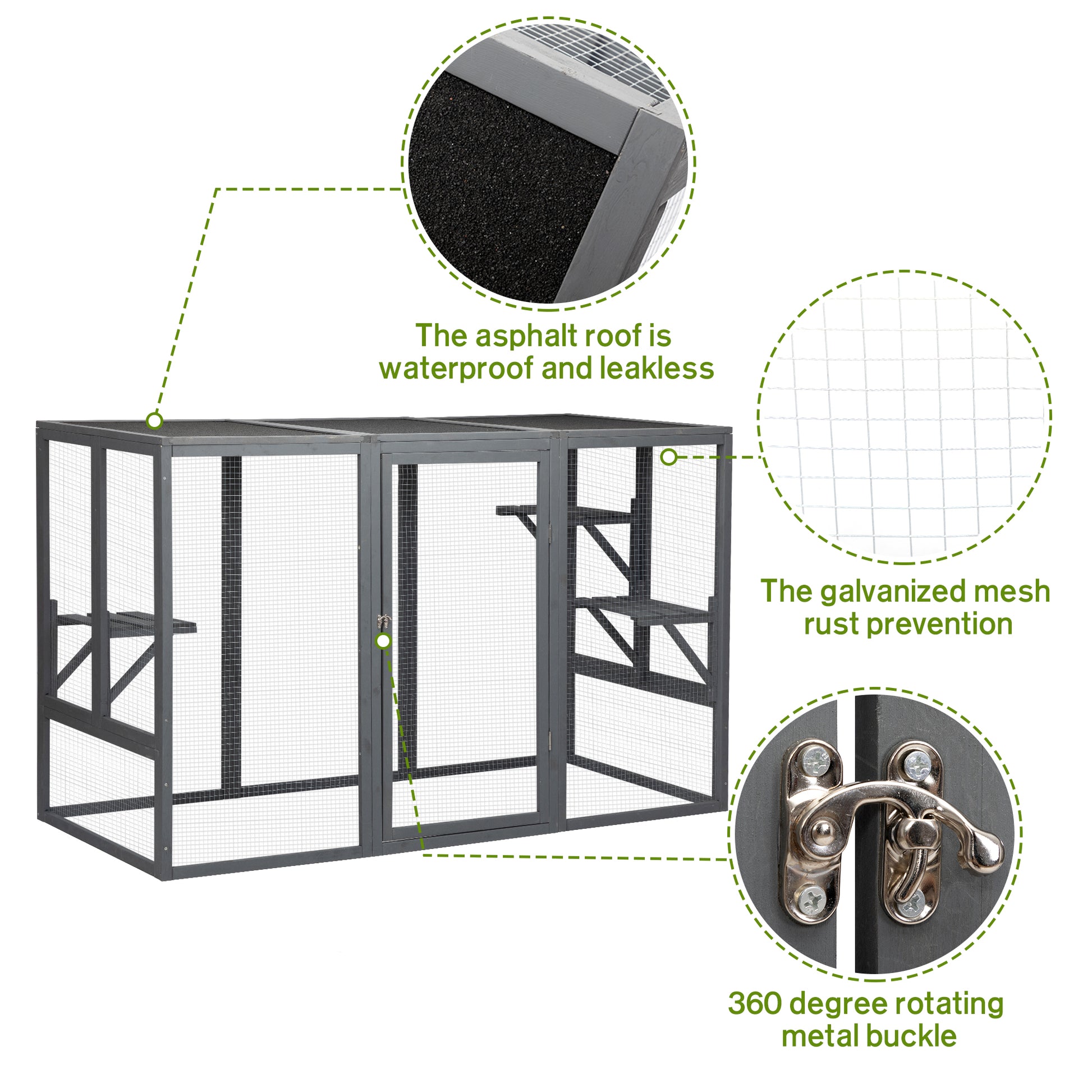 Spacious Wooden Cat Cage With Waterproof Roof With Adjustable Pedals Suitable Gray Black Black Gray Wood