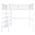 Full Size Metal Loft Bed With 4 Tier Shelves And Storage, White Full White Metal