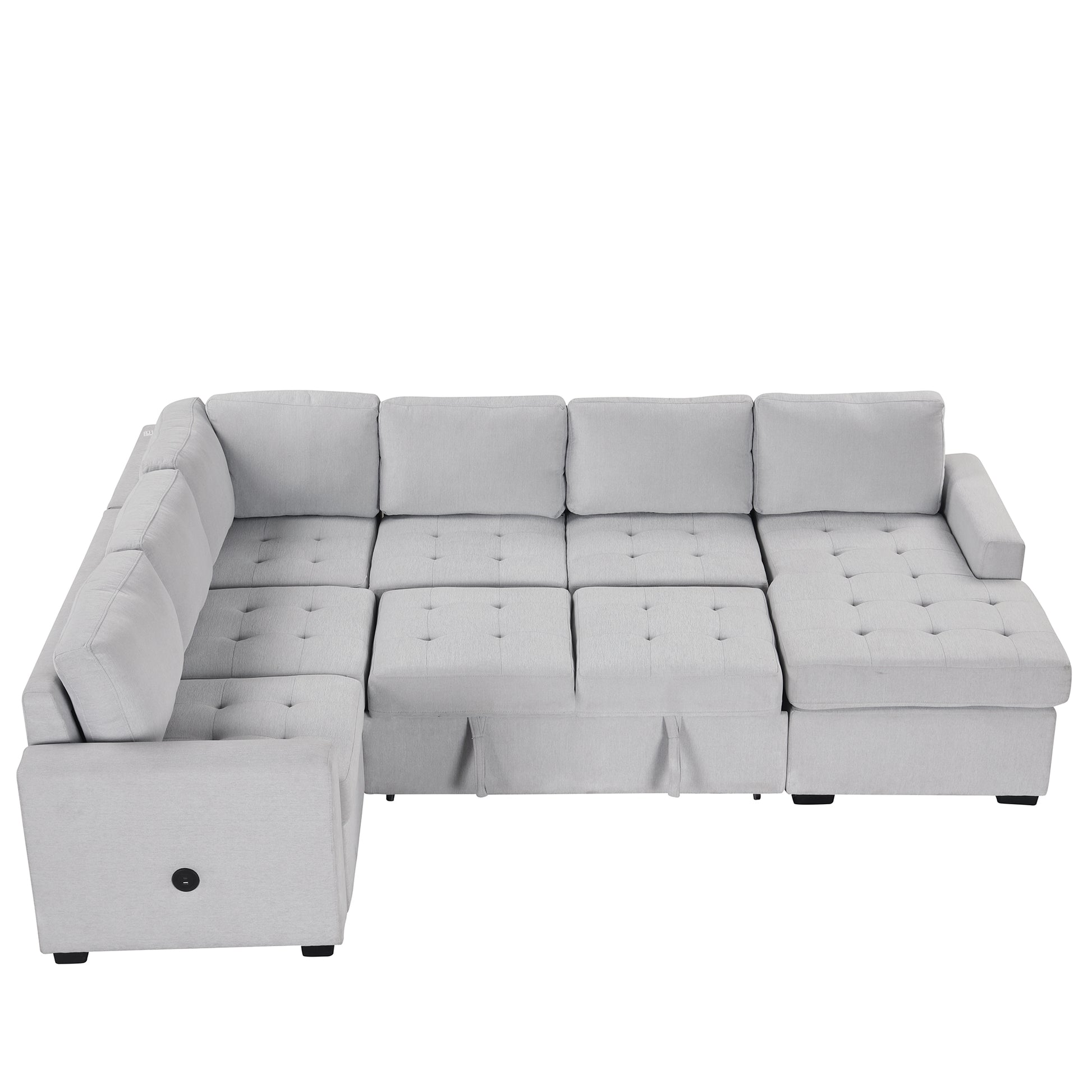 Sectional Sleeper Sofa With Pull Out Bed And Lounge Chair, Usb And Type C Interfaces, Suitable For Living Room, Office, And Spacious Spaces Gray Polyester