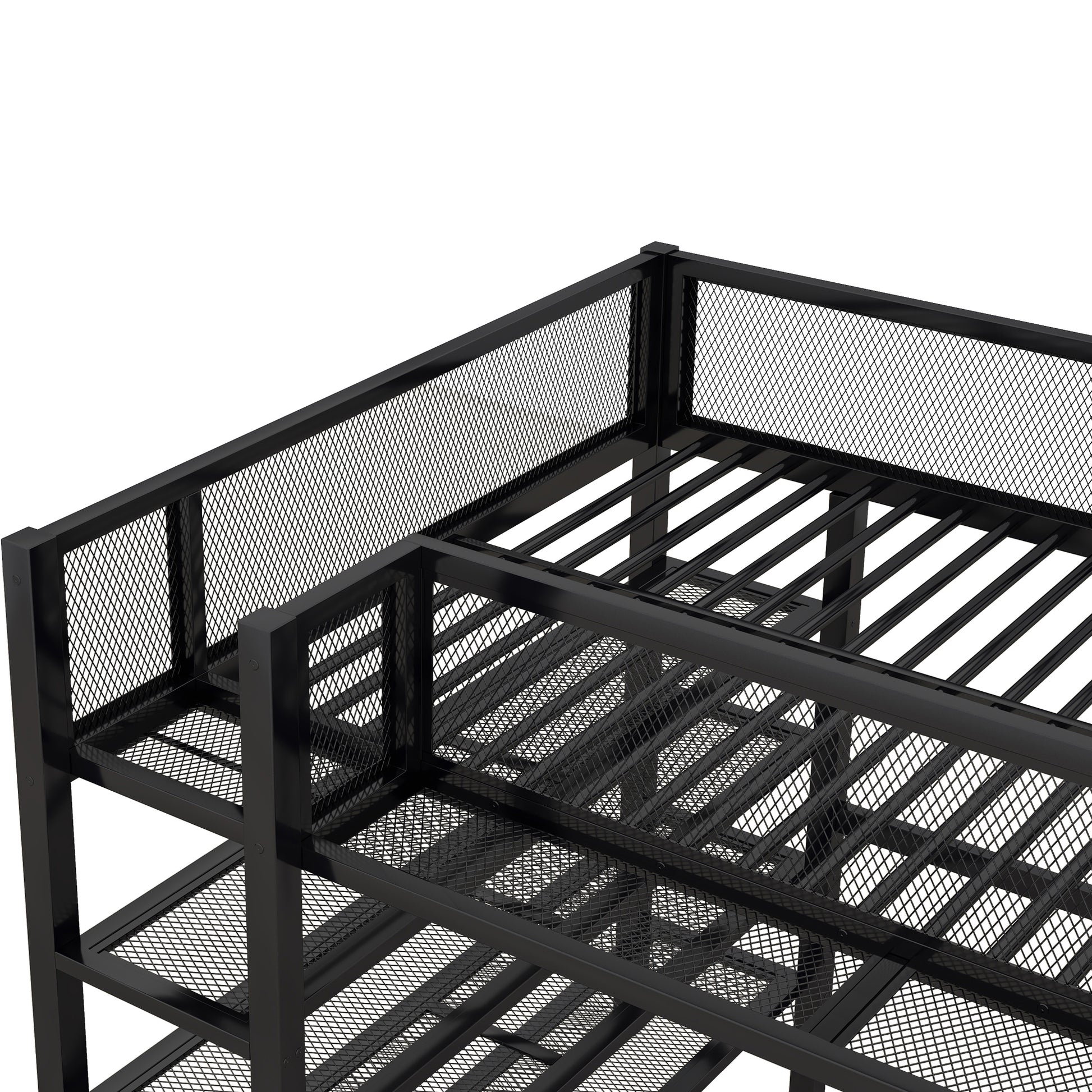 Full Size Metal Loft Bed With 4 Tier Shelves And Storage, Black Full Black Metal