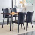 One Table And 4 Black Pu Chairs. Rectangular Tea Brown Glass Dining Table, Tempered Glass Tabletop And Black Metal Legs, Suitable For Kitchen, Dining Room, And Living Room, 51 