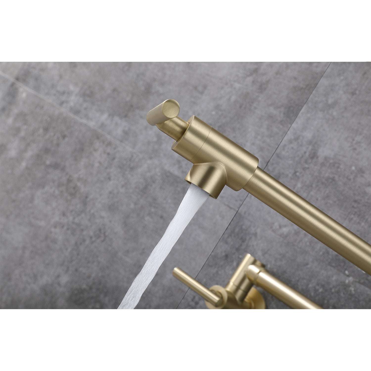 Wall Mount Folding Kitchen Pot Filler Faucet Brushed Gold Brass