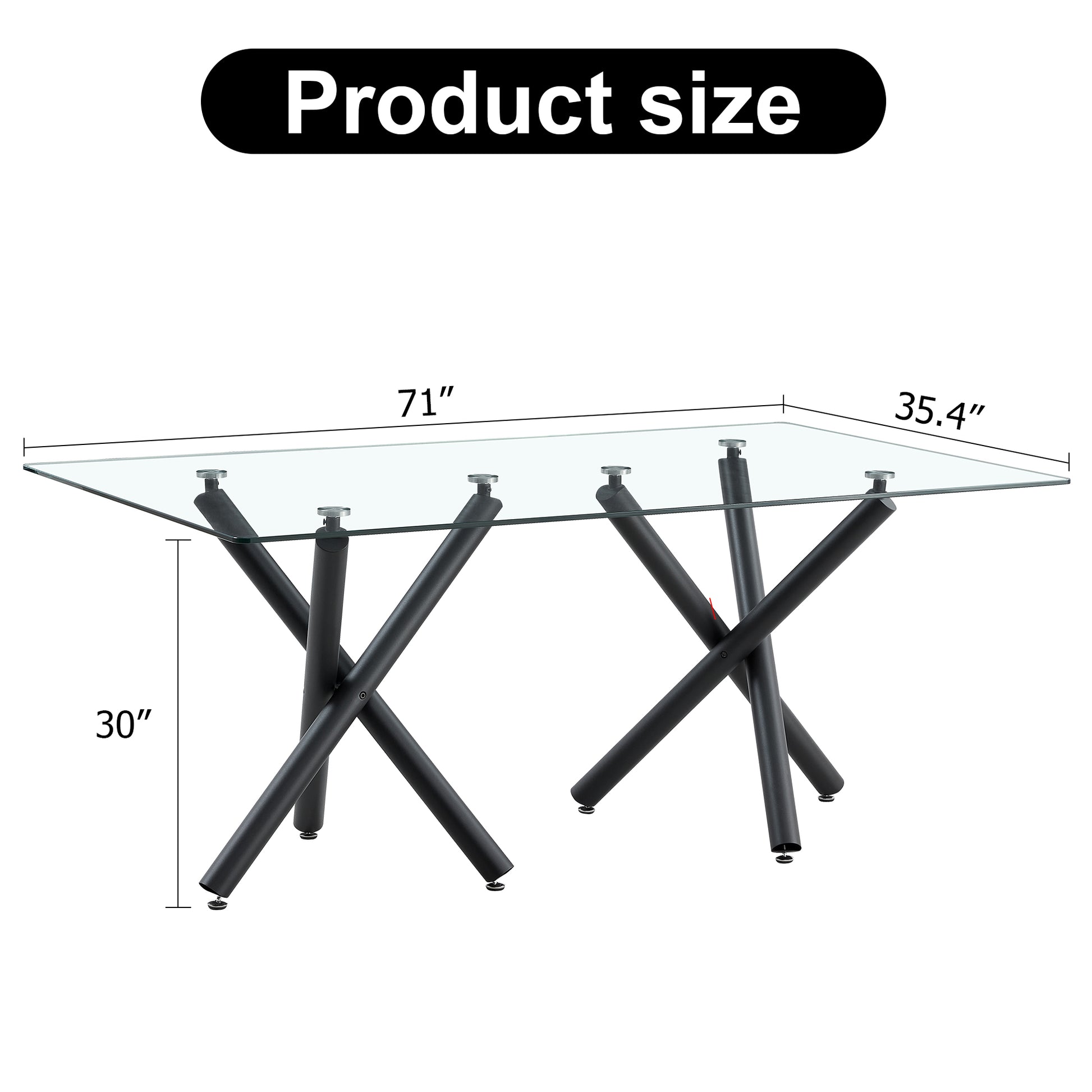 Large Modern Minimalist Rectangular Glass Dining Table For 6 8 With 0.39" Tempered Glass Tabletop And Black Metal Legs, For Kitchen Dining Living Meeting Room Banquet Hall, W1151S00197 Transparent Glass