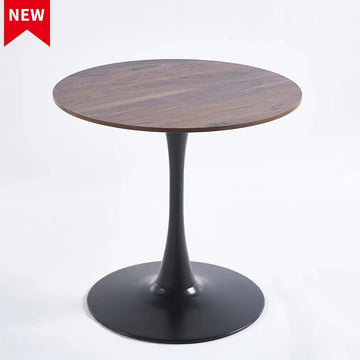 31.5"Black And Walnut Tulip Table Mid Century Dining Table For 2 4 People With Round Mdf Table Top, Pedestal Dining Table, End Table Leisure Coffee Table Walnut Black Mdf