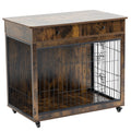 Dog Crate Furniture, Wooden Dog Crate End Table, 38.4 Inch Dog Kennel With 2 Drawers Storage, Heavy Duty Dog Crate, Decorative Pet Crate Dog Cage For Large Indoor Use Rustic Brown 38.4