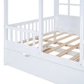 Full Size Wood House Bed With Twin Size Trundle, Wooden Daybed, White Full White Solid Wood