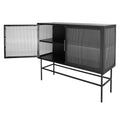 Double Door Tempered Glass Sideboard Console Table With 2 Fluted Glass Doors Adjustable Shelf And Feet Anti Tip Dust Free Kitchen Credenza Cabinet Black Black Tempered Glass Sheet Metal Plastic