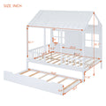 Full Size Wood House Bed With Twin Size Trundle, Wooden Daybed, White Full White Solid Wood