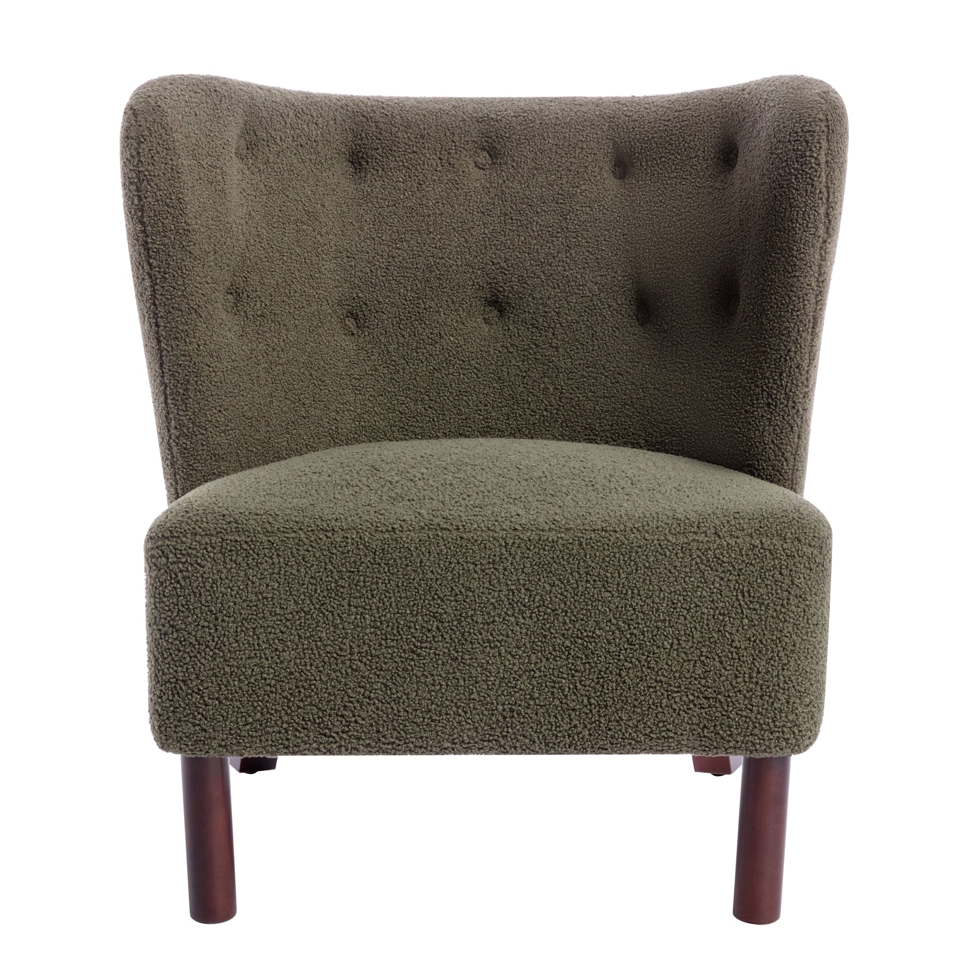 Accent Chair, Upholstered Armless Chair Lambskin Sherpa Single Sofa Chair With Wooden Legs, Modern Reading Chair For Living Room Bedroom Small Spaces Apartment, Green Green Polyester