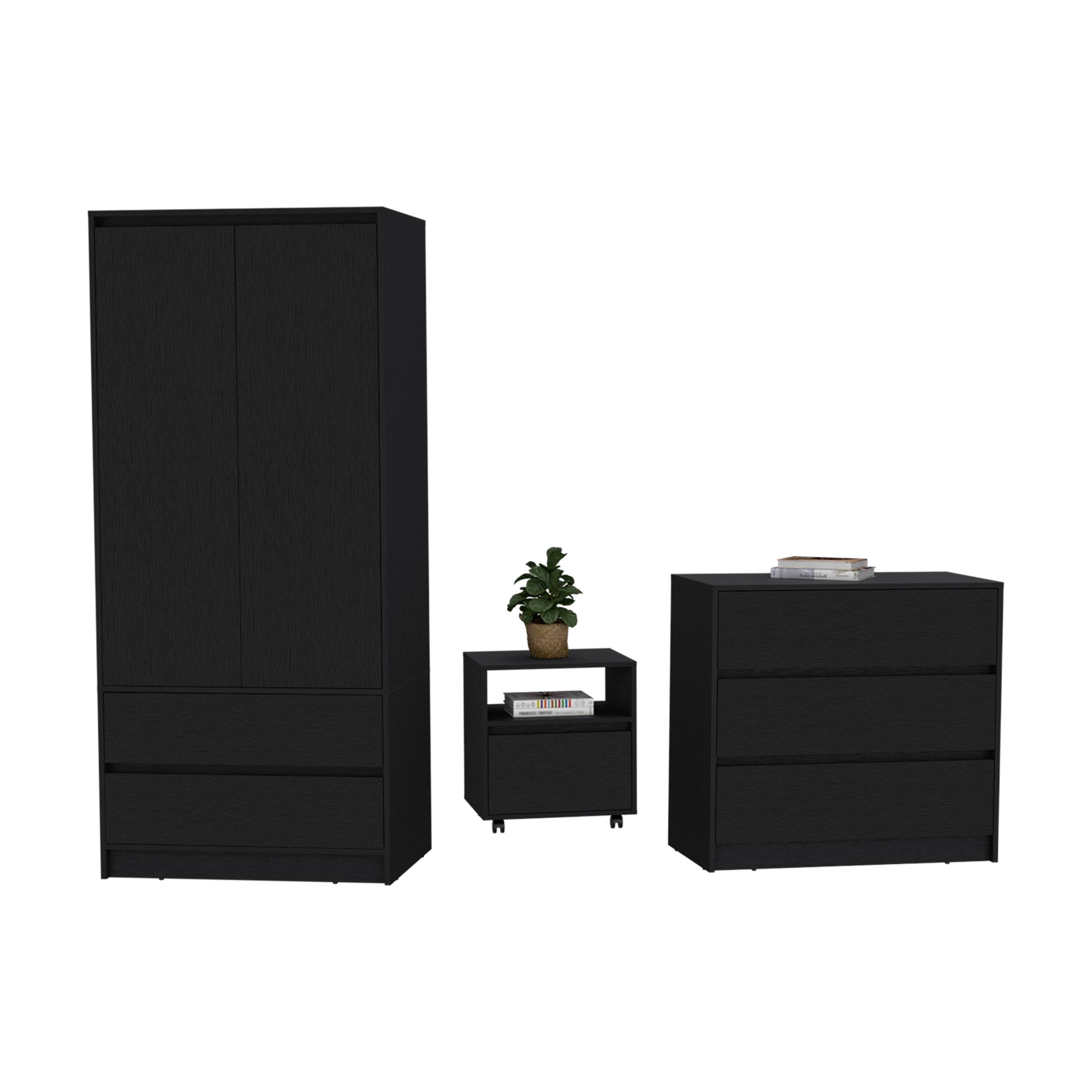 3 piece dresser and nightstand set black Beloit 3 Piece Bedroom Set, Nightstand Dresser Armoire, Black Black Pa