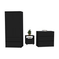 Beloit 3 Piece Bedroom Set, Nightstand Dresser Armoire, Black Black Particle Board Engineered Wood