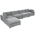 Upholstered Oversize Modular Sofa With Removable Ottoman,Sectional Sofa For Living Room Apartment 5 Seater Grey Polyester 5 Seat