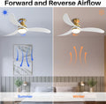 52 Inch Modern Ceiling Fan With 3 Color Dimmable Solid Wood Blades Remote Control Reversible Dc Motor For Bedroom Gold Metal & Wood