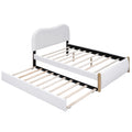 Full Size Upholstered Platform Bed With Wood Supporting Feet And Twin Size Trundle, White Box Spring Not Required Full White Wood Bedroom Upholstered