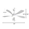 52 Inch Modern Ceiling Fan With 5 Abs Blades Remote Control Reversible Dc Motor White For Bedroom White Abs