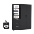 Peyton 2 Piece Bedroom Set, Armoire Nightstand, Black Black Particle Board Engineered Wood