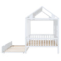 Full Size Wood House Bed With Twin Size Trundle, Wooden Daybed, White Full White Solid Wood