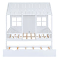 Full Size Wood House Bed With Twin Size Trundle, Wooden Daybed, White Full White Solid Wood