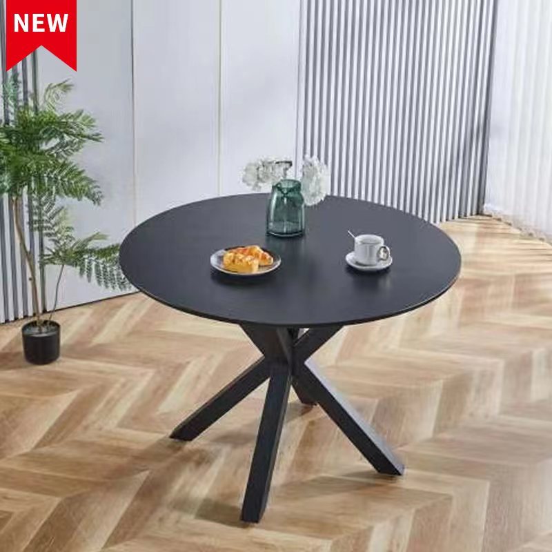 42.1"Black Table Mid Century Dining Table For 4 6 People With Round Mdf Table Top, Pedestal Dining Table, End Table Leisure Coffee Table,Cross Leg Matte Black Kitchen & Dining Tables Mdf