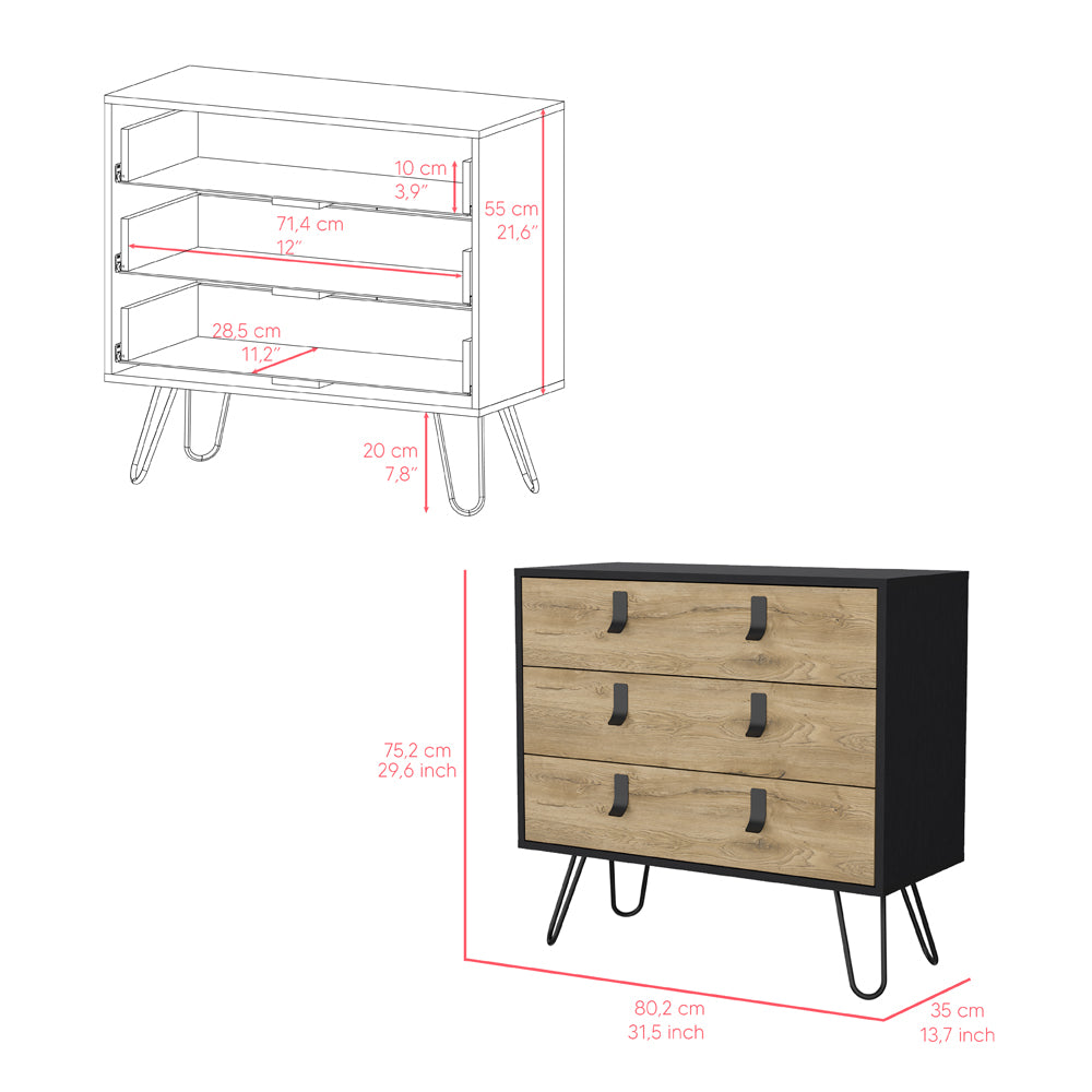 Dresser Magness, Bedroom, Black Macadamia Multicolor Particle Board Engineered Wood