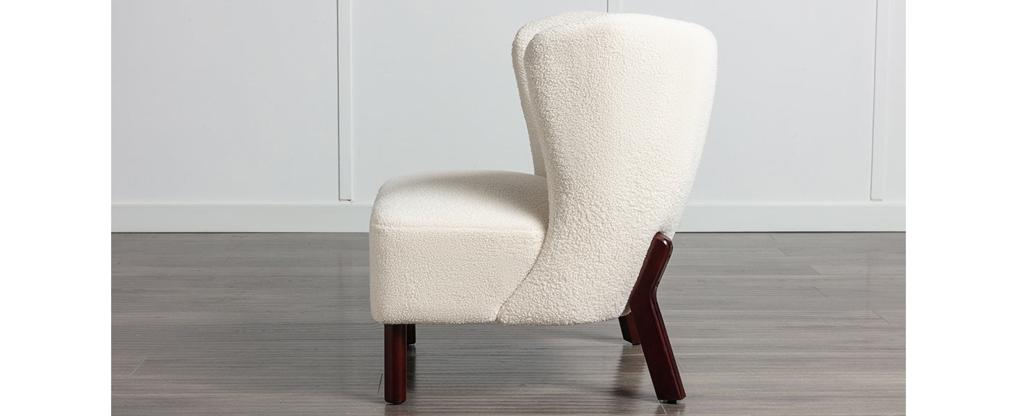 Accent Chair, Upholstered Armless Chair Lambskin Sherpa Single Sofa Chair With Wooden Legs, Modern Reading Chair For Living Room Bedroom Small Spaces Apartment, Cream Cream Polyester