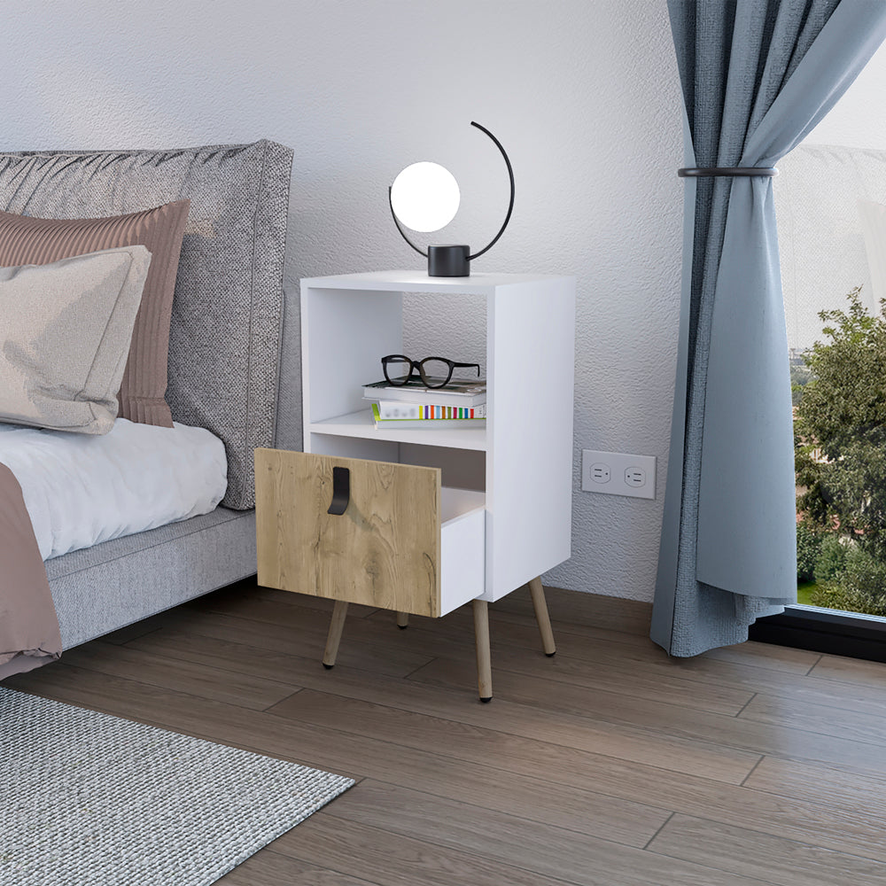 Nightstand A Magness, Bedroom, White Macadamia Multicolor Particle Board Engineered Wood