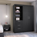 Peyton 2 Piece Bedroom Set, Armoire Nightstand, Black Black Particle Board Engineered Wood