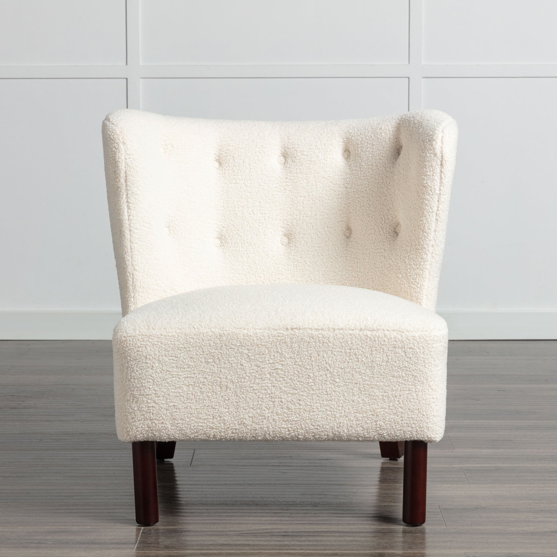 Accent Chair, Upholstered Armless Chair Lambskin Sherpa Single Sofa Chair With Wooden Legs, Modern Reading Chair For Living Room Bedroom Small Spaces Apartment, Cream Cream Polyester