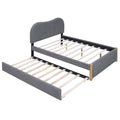 Full Size Upholstered Platform Bed With Wood Supporting Feet And Twin Size Trundle, Gray Box Spring Not Required Full Gray Wood Bedroom Upholstered