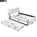 Full Size Upholstered Platform Bed With Wood Supporting Feet And Twin Size Trundle, White Box Spring Not Required Full White Wood Bedroom Upholstered