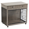 Dog Crate Furniture, Wooden Dog Crate End Table, 38.4 Inch Dog Kennel With 2 Drawers Storage, Heavy Duty Dog Crate, Decorative Pet Crate Dog Cage For Large Indoor Use Grey 38.4