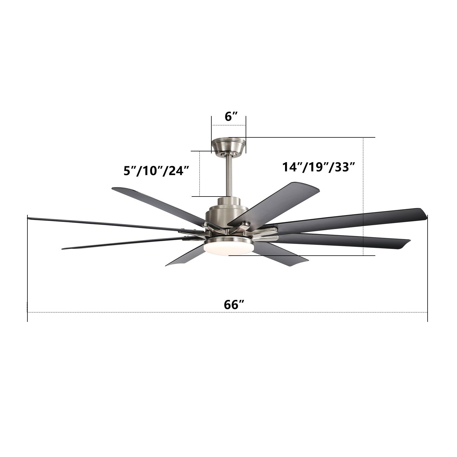 66 Inch Low Profile Abs Ceiling Fan With Dimmable Lights And Smart Remote Control 6 Speed Reversible Noiseless Dc Motor For Indoor Brushed Nickel Abs