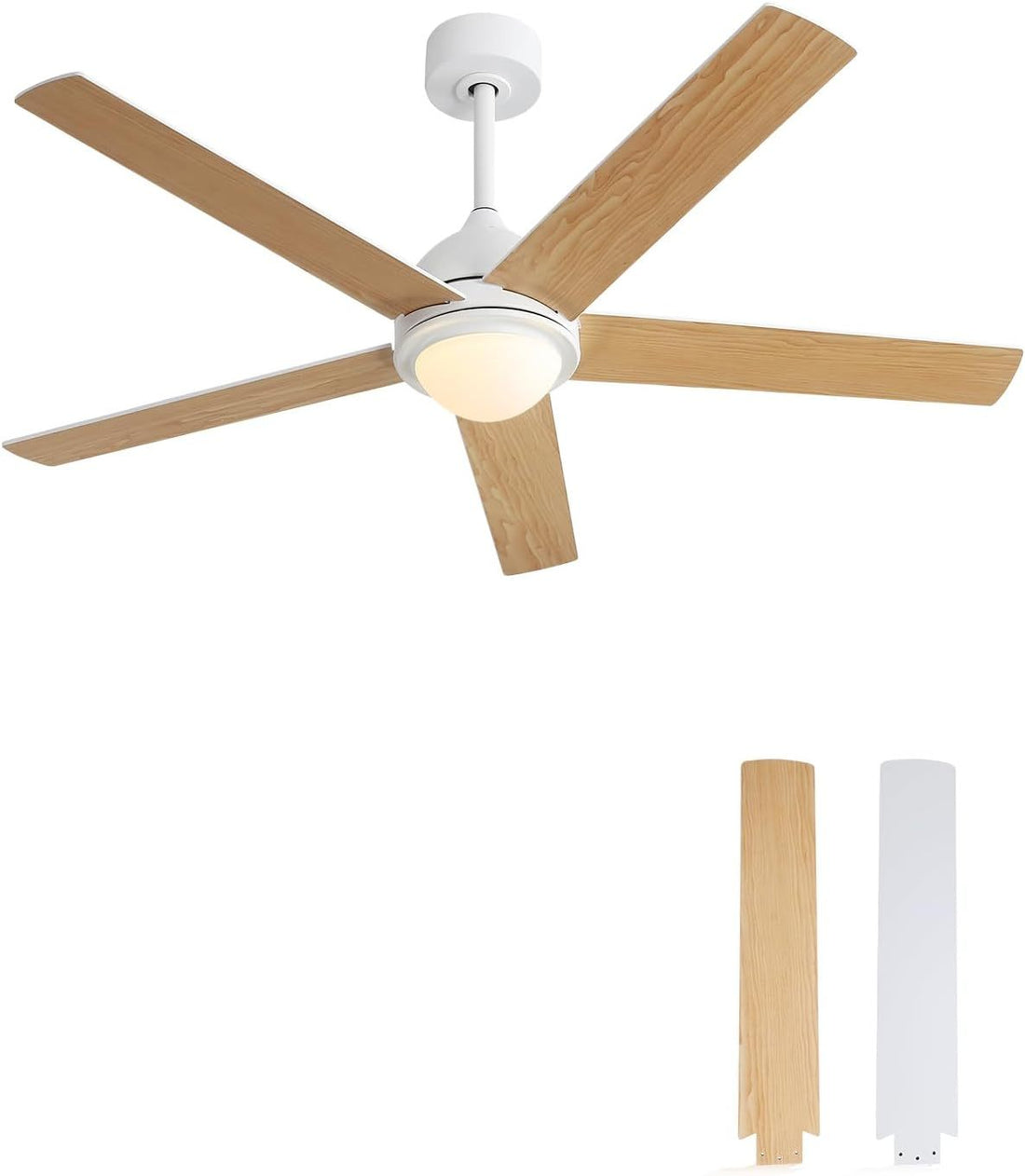 52 Inch Modern Ceiling Fan With 3 Speed Wind 5 Plywood white-plywood