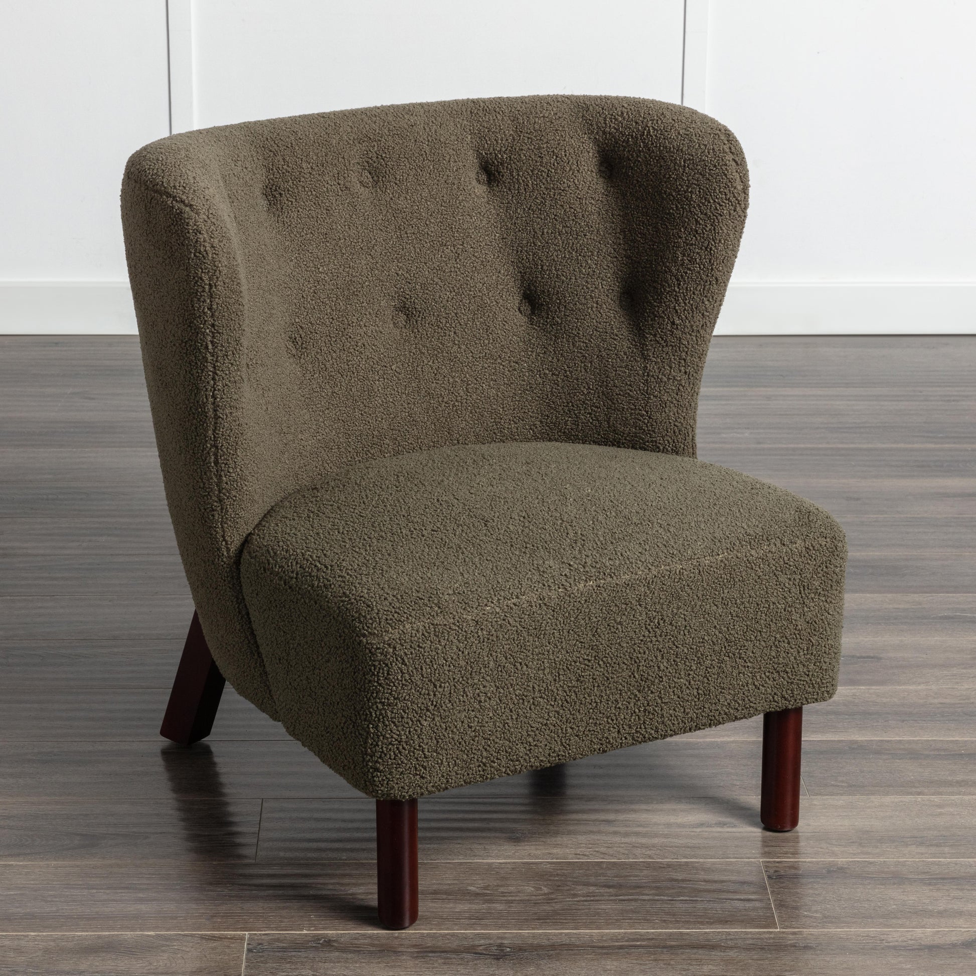 Accent Chair, Upholstered Armless Chair Lambskin Sherpa Single Sofa Chair With Wooden Legs, Modern Reading Chair For Living Room Bedroom Small Spaces Apartment, Green Green Polyester