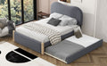 Full Size Upholstered Platform Bed With Wood Supporting Feet And Twin Size Trundle, Gray Box Spring Not Required Full Gray Wood Bedroom Upholstered
