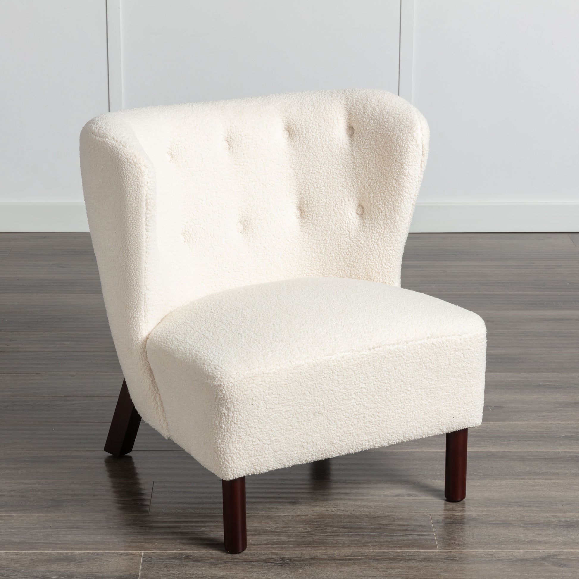 Accent Chair, Upholstered Armless Chair Lambskin Sherpa Single Sofa Chair With Wooden Legs, Modern Reading Chair For Living Room Bedroom Small Spaces Apartment, Cream Cream Polyester