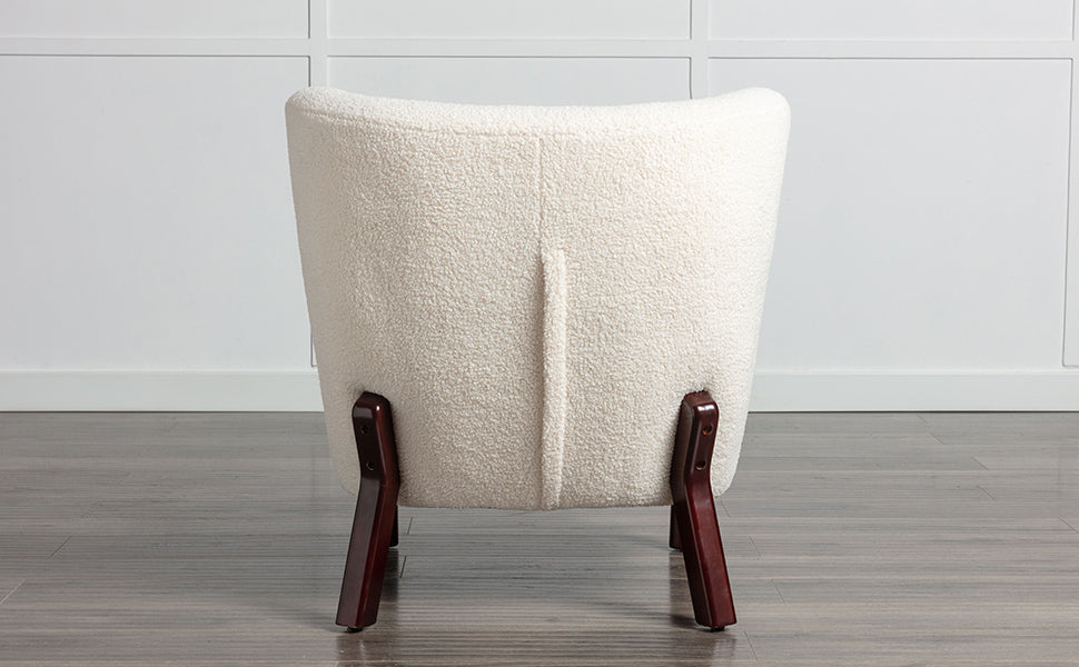 Accent Chair, Upholstered Armless Chair Lambskin Sherpa Single Sofa Chair With Wooden Legs, Modern Reading Chair For Living Room Bedroom Small Spaces Apartment, Cream Cream Polyester