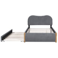 Full Size Upholstered Platform Bed With Wood Supporting Feet And Twin Size Trundle, Gray Box Spring Not Required Full Gray Wood Bedroom Upholstered