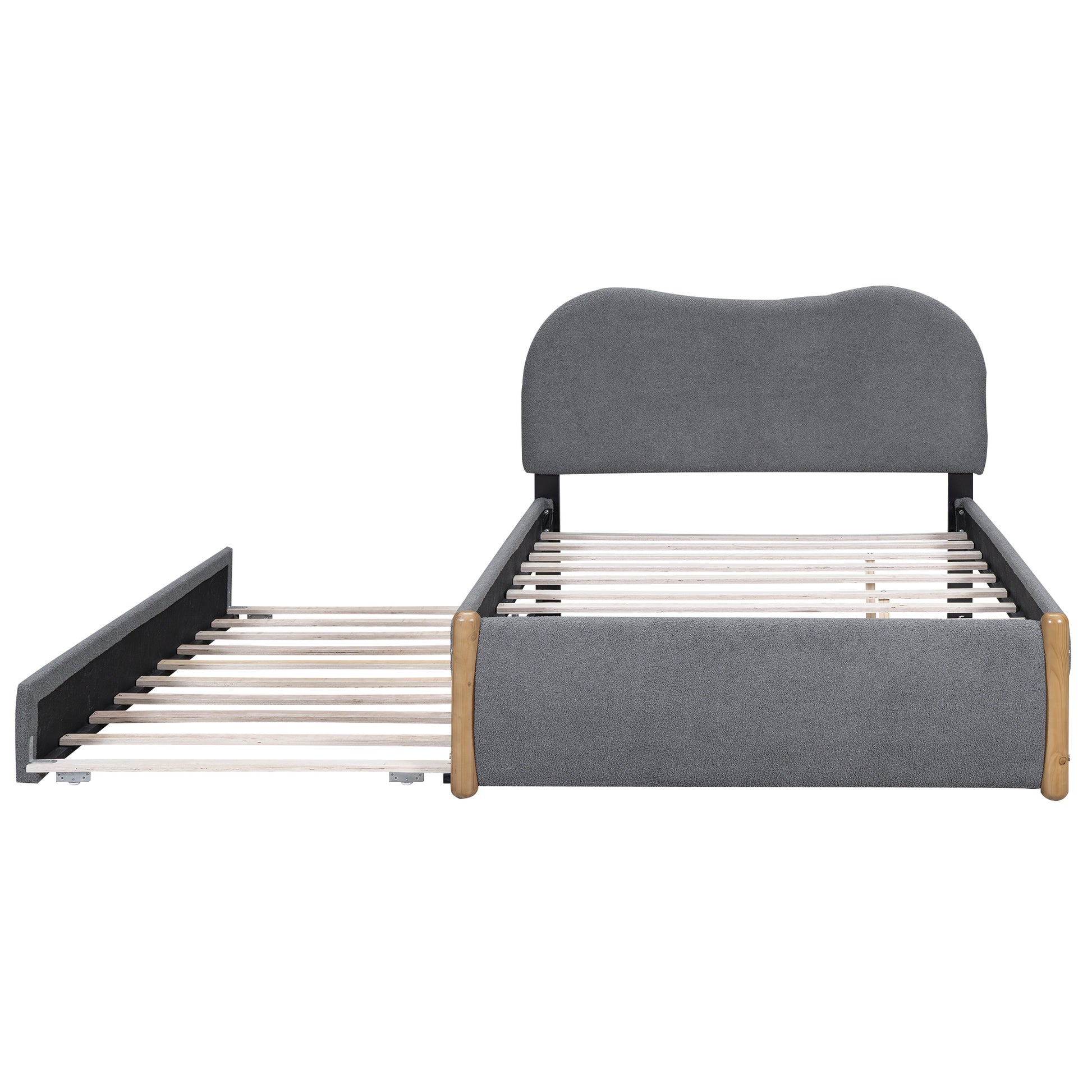Full Size Upholstered Platform Bed With Wood Supporting Feet And Twin Size Trundle, Gray Box Spring Not Required Full Gray Wood Bedroom Upholstered