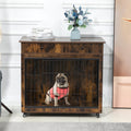 Dog Crate Furniture, Wooden Dog House, Decorative Dog Kennel With Drawer, Indoor Pet Crate End Table For Small Dog, Steel Tube Dog Cage, Chew Proof, Rustic Brown 31.7