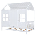 Full Size Wood House Bed With Twin Size Trundle, Wooden Daybed, White Full White Solid Wood