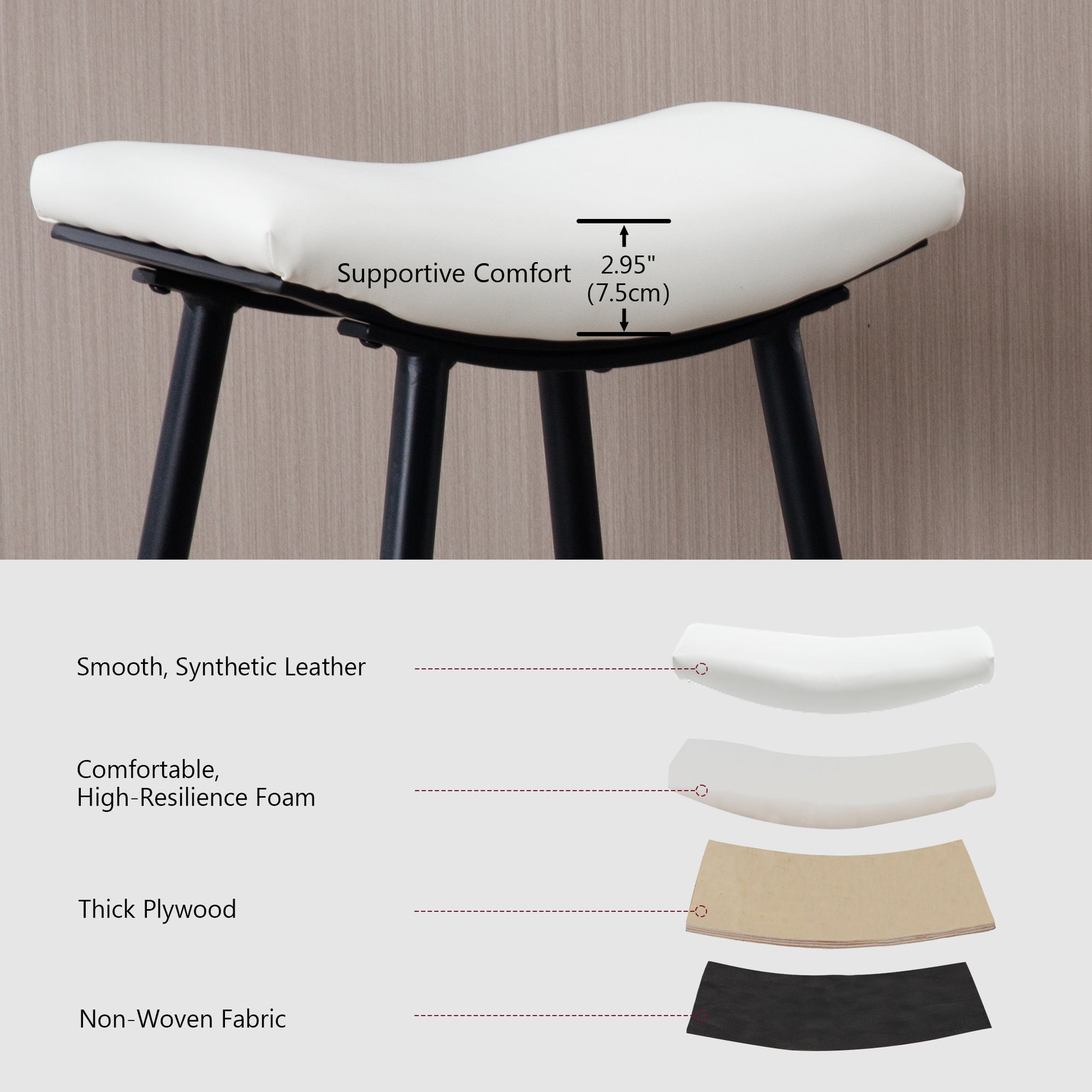 Bar Stools Set Of 2 Armless Counter Low Bar Stools Without Back Modern Pu Leather Stools With Metal Leg And Footrest,Cream Cream Kitchen Foam Dry Clean Modern Bar Stools Foam Pu Leather